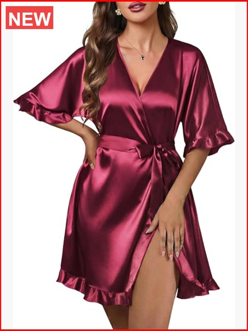 Silk Satin Robe Short Kimono Ruffled Sleepwear Bride Bridesmaid Lingerie